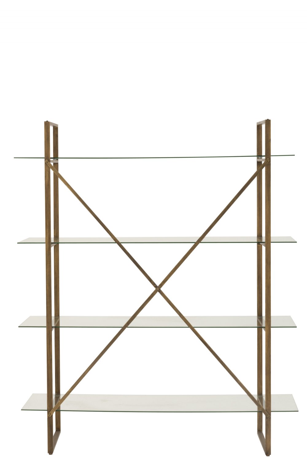 Étagère rectangulaire 4 niveaux TOTA en verre et métal or.